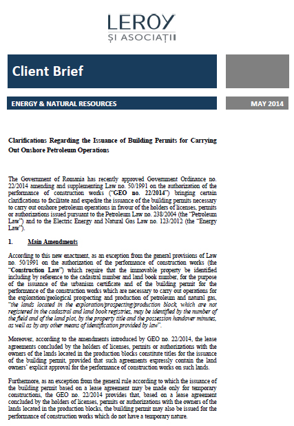 Clarifications Regarding the Issuance of Building Permits for Carrying Out Onshore Petroleum Operations