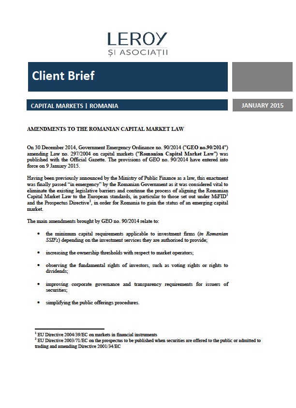 Amendments to the Romanian Capital Market Law